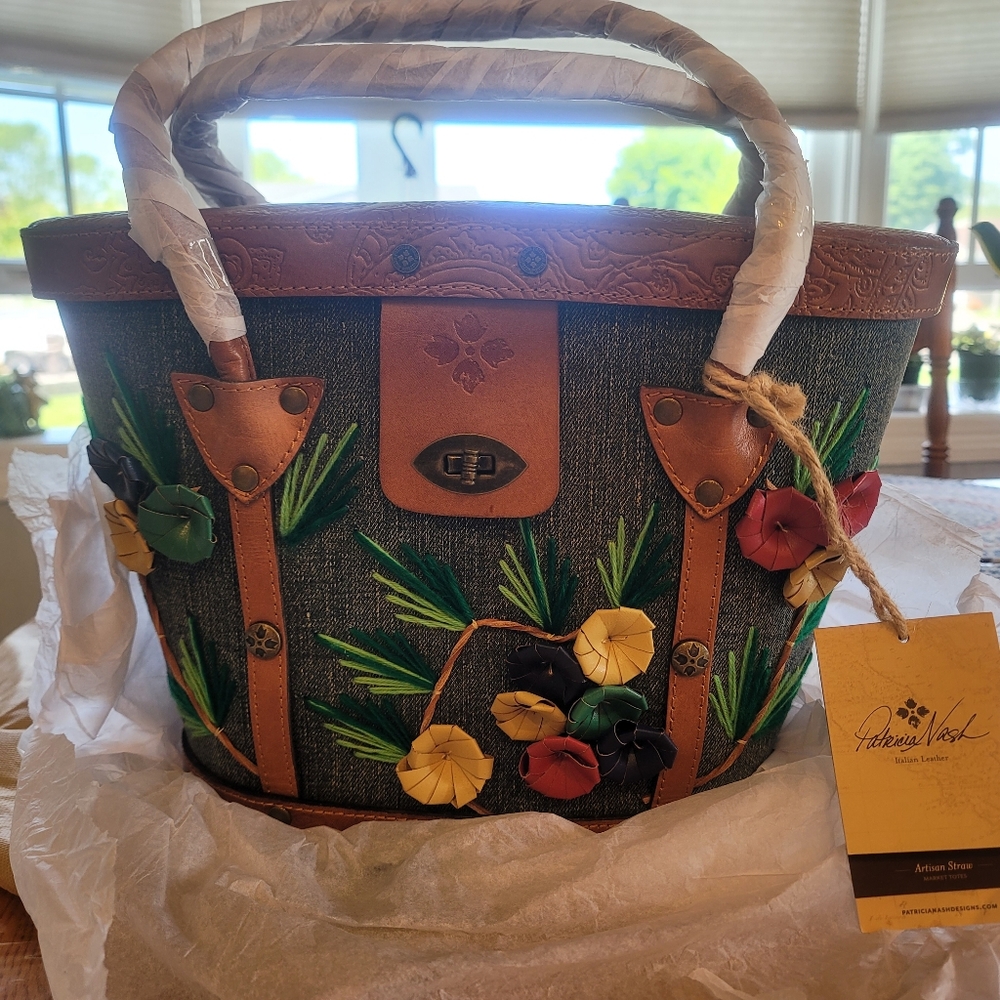 Patricia Nash Italian Leather Levanzo Denim Market Tote Handbag / Purse